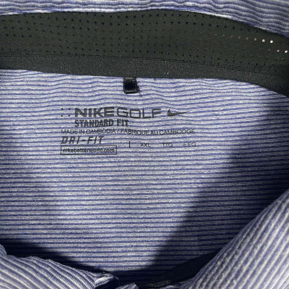 Nike Golf Standard Fit‎ Polo Shirt Mens XXL Short Sleeve Dri-Fit Blue Striped - Picture 3 of 7